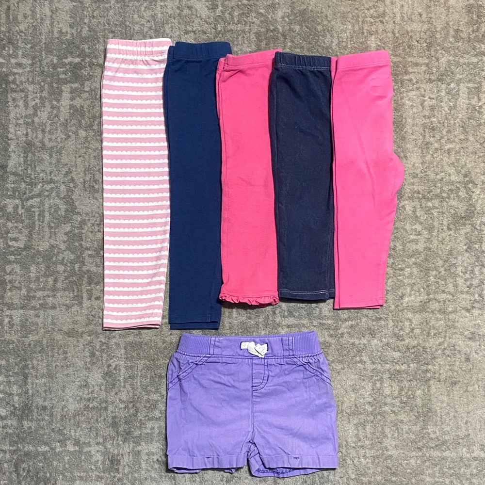 🔥4/20! Bundle of 6 pairs of girls leggings & shorts. Size 18 months.